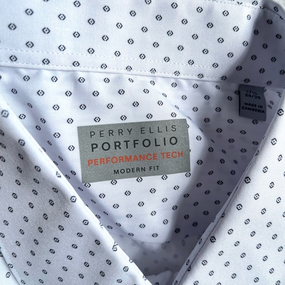 Perry Ellis Portfolio Performance Tech Dress Shirt Modern Fit 17.5 Gorpcore Lite - Picture 7 of 15